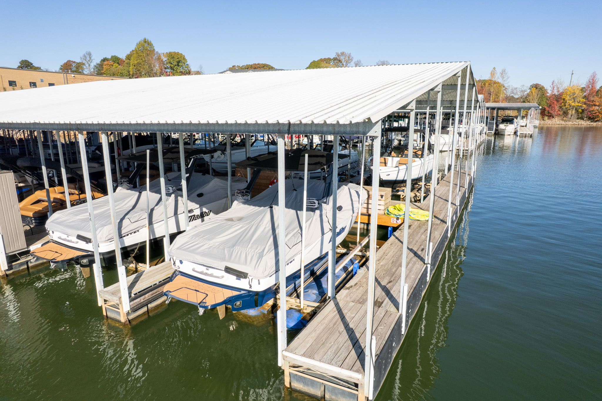 view of a corner slip at a boat marina